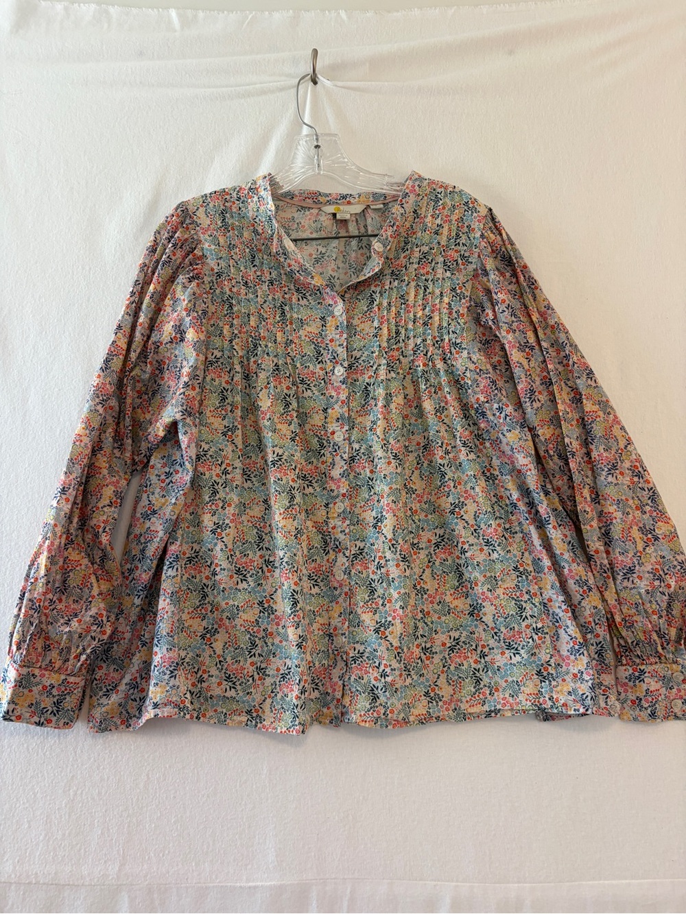 Boden Multicolor Floral Pintuck Blouse - Blue, Pink, Green